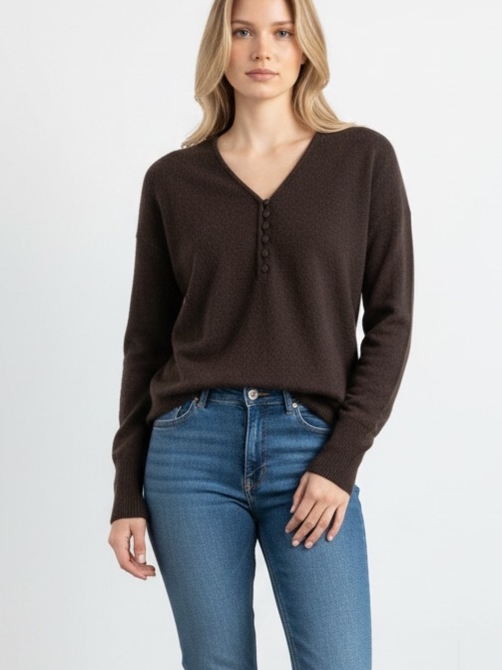 Malo Cashmere Sweater Chocolate Brown Size 40 or Small Button Down Knit Sweater